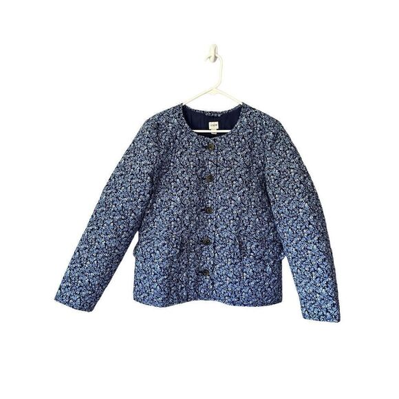 J. Crew Factory Blue Floral Quilted Button Front Jacket size 8 - Picture 2 of 10